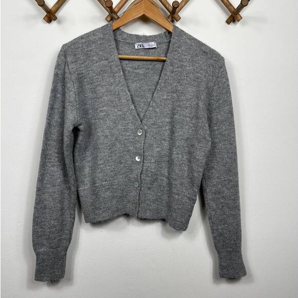 Zara V-Neck Cardigan in Gray Women's Size L - Picture 1 of 9